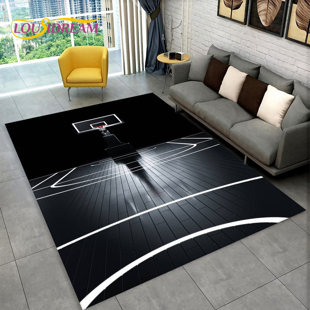 Kids Outdoor Area - 3D Basketball Cour Cartoon Area Rug